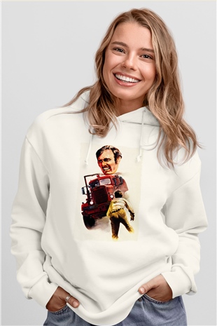 Unisex Belâ (Duel) Baskılı Beyaz Kapüşonlu Sweatshirt