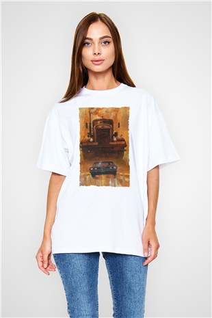 Unisex Belâ (Duel) Baskılı Beyaz Oversize Tişört