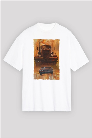Unisex Belâ (Duel) Baskılı Beyaz Oversize Tişört