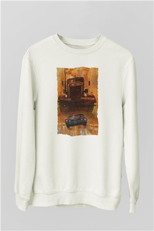 Unisex Belâ (Duel) Baskılı Beyaz Sweatshirt