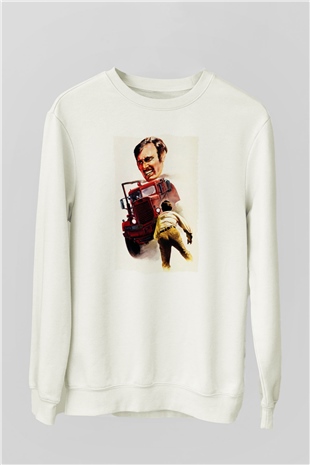 Unisex Belâ (Duel) Baskılı Beyaz Sweatshirt