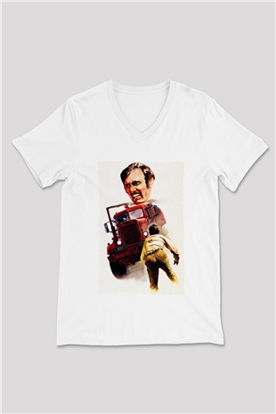 Unisex Belâ (Duel) Baskılı Beyaz V Yaka Tshirt