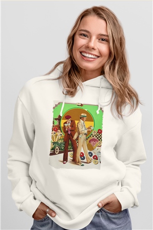 Unisex Belalılar (The Sting) Baskılı Beyaz Kapüşonlu Sweatshirt