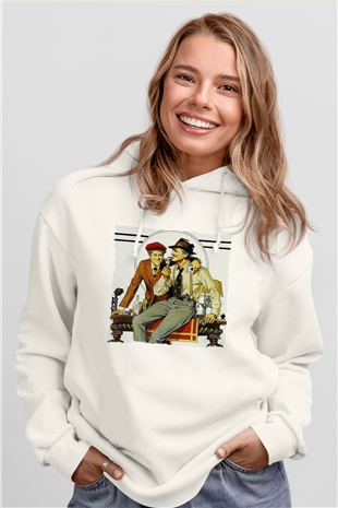Unisex Belalılar (The Sting) Baskılı Beyaz Kapüşonlu Sweatshirt