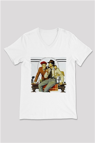 Unisex Belalılar (The Sting) Baskılı Beyaz V Yaka Tshirt