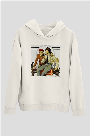 Unisex Belalılar (The Sting) Baskılı Beyaz Kapüşonlu Sweatshirt