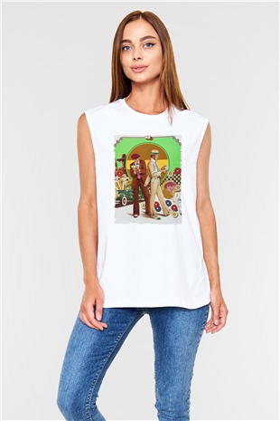 Unisex Belalılar (The Sting) Baskılı Beyaz Kolsuz T-shirt