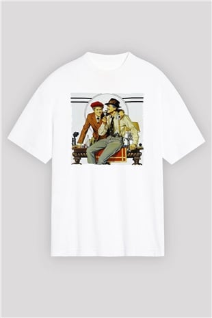 Unisex Belalılar (The Sting) Baskılı Beyaz Oversize Oversize T-shirt