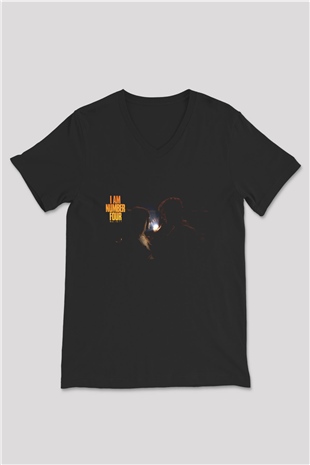Unisex Ben Dört Numara (I Am Number Four) Baskılı Siyah V Yaka Tshirt