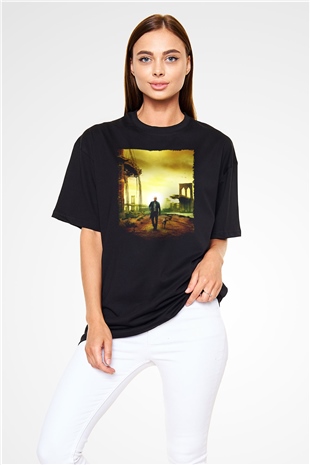 Unisex Ben Efsaneyim (I Am Legend) Baskılı Siyah Oversize Tshirt