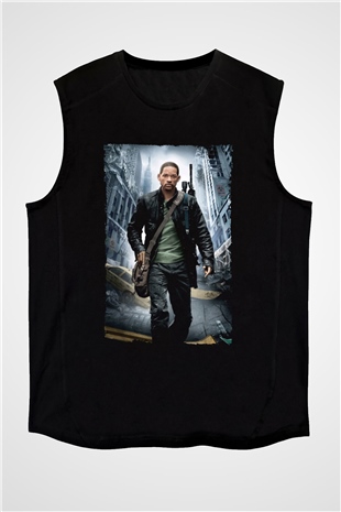 Unisex Ben Efsaneyim (I Am Legend) Baskılı Siyah Kolsuz T-shirt