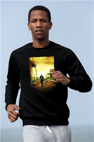 Unisex Ben Efsaneyim (I Am Legend) Baskılı Siyah Sweatshirt