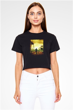 Unisex Ben Efsaneyim (I Am Legend) Baskılı Siyah Crop Top Tshirt