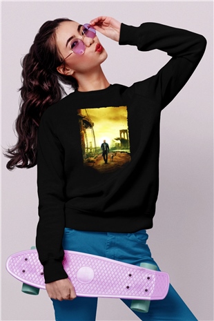 Unisex Ben Efsaneyim (I Am Legend) Baskılı Siyah Sweatshirt