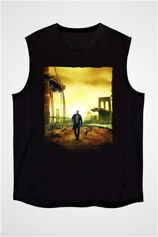 Unisex Ben Efsaneyim (I Am Legend) Baskılı Siyah Kolsuz Tshirt