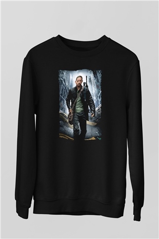 Unisex Ben Efsaneyim (I Am Legend) Baskılı Siyah Sweatshirt