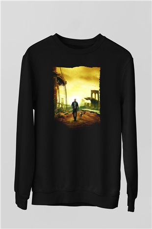 Unisex Ben Efsaneyim (I Am Legend) Baskılı Siyah Sweatshirt