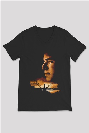 Unisex Bıçak Sırtı (Sling Blade) Baskılı Siyah V Yaka T-shirt
