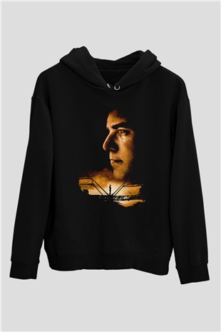 Unisex Bıçak Sırtı (Sling Blade) Baskılı Siyah Kapüşonlu Sweatshirt