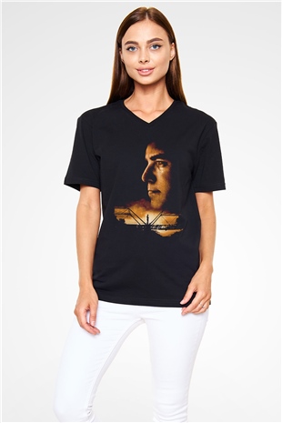Unisex Bıçak Sırtı (Sling Blade) Baskılı Siyah V Yaka T-shirt