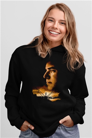 Unisex Bıçak Sırtı (Sling Blade) Baskılı Siyah Kapüşonlu Sweatshirt