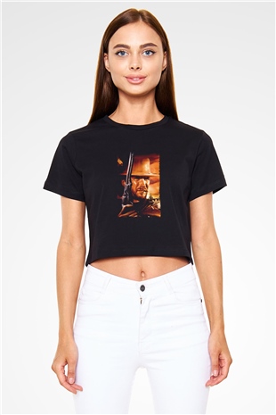 Unisex Bir Avuç Dolar (A Fistful of Dollars) Baskılı Siyah Crop Top Tshirt