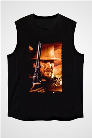 Unisex Bir Avuç Dolar (A Fistful of Dollars) Baskılı Siyah Kolsuz Tshirt