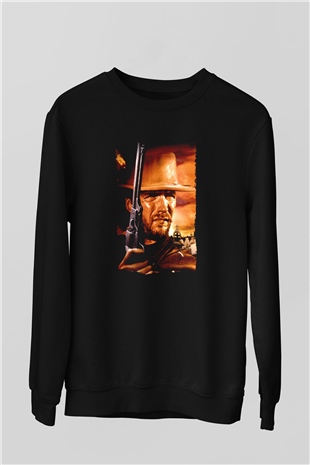 Unisex Bir Avuç Dolar (A Fistful of Dollars) Baskılı Siyah Sweatshirt