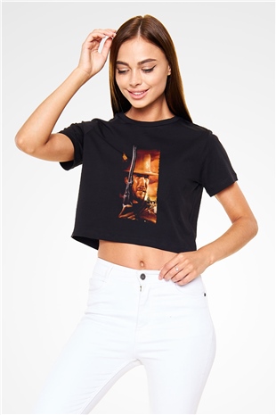 Unisex Bir Avuç Dolar (A Fistful of Dollars) Baskılı Siyah Crop Top Tshirt