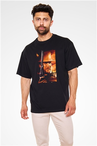 Unisex Bir Avuç Dolar (A Fistful of Dollars) Baskılı Siyah Oversize Tshirt