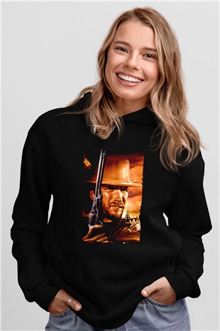 Unisex Bir Avuç Dolar (A Fistful of Dollars) Baskılı Siyah Kapüşonlu Sweatshirt