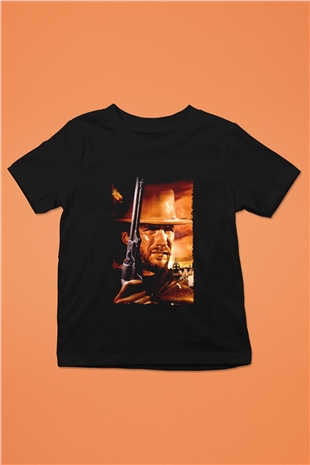 Unisex Bir Avuç Dolar (A Fistful of Dollars) Baskılı Siyah Çocuk Tshirt