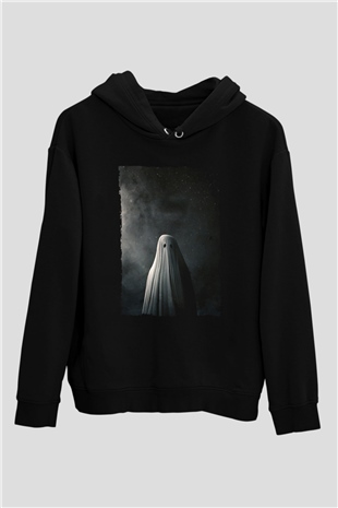 Unisex Bir Hayalet Hikâyesi (A Ghost Story) Baskılı Siyah Kapüşonlu Sweatshirt