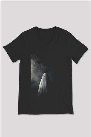 Unisex Bir Hayalet Hikâyesi (A Ghost Story) Baskılı Siyah V Yaka Tişört