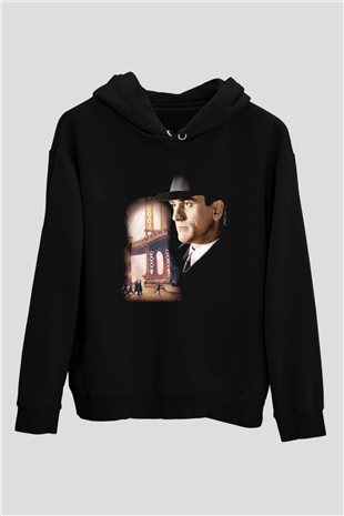 Unisex Bir Zamanlar Amerika (Once Upon a Time in America) Baskılı Siyah Kapüşonlu Sweatshirt