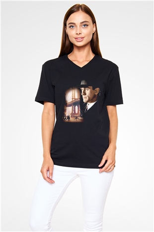Unisex Bir Zamanlar Amerika (Once Upon a Time in America) Baskılı Siyah V Yaka Tshirt