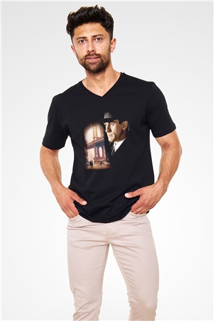 Unisex Bir Zamanlar Amerika (Once Upon a Time in America) Baskılı Siyah V Yaka Tshirt