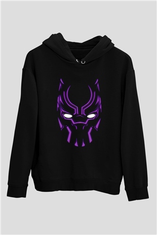 Unisex Black Panther Baskılı Siyah Kapüşonlu Sweatshirt