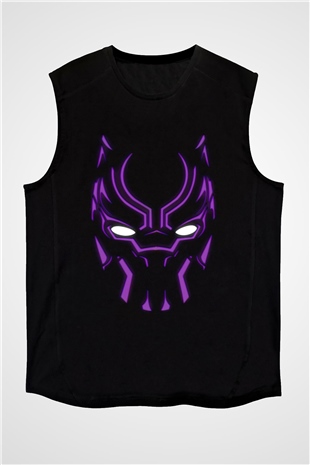 Unisex Black Panther Baskılı Siyah Kolsuz Tshirt