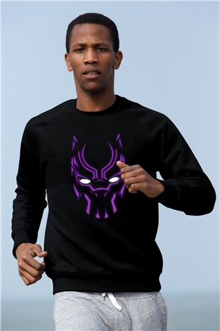 Unisex Black Panther Baskılı Siyah Sweatshirt