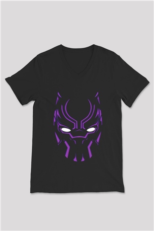Unisex Black Panther Baskılı Siyah V Yaka Tshirt