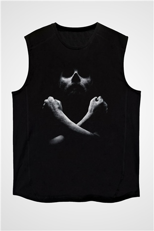 Unisex Black Sails Baskılı Siyah Kolsuz T-shirt