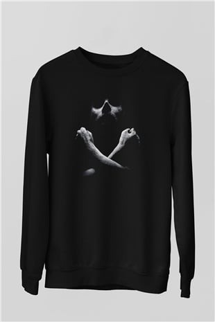 Unisex Black Sails Baskılı Siyah Sweatshirt