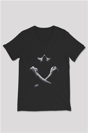 Unisex Black Sails Baskılı Siyah V Yaka T-shirt