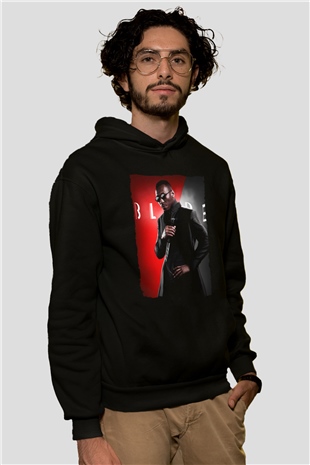 Unisex Blade Baskılı Siyah Kapüşonlu Sweatshirt