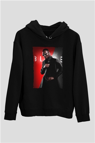 Unisex Blade Baskılı Siyah Kapüşonlu Sweatshirt