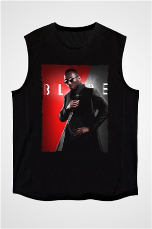Unisex Blade Baskılı Siyah Kolsuz T-shirt