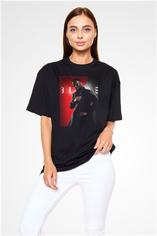 Unisex Blade Baskılı Siyah Oversize T-shirt