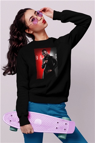 Unisex Blade Baskılı Siyah Sweatshirt