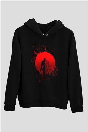 Unisex Bloodshot Baskılı Siyah Kapüşonlu Sweatshirt